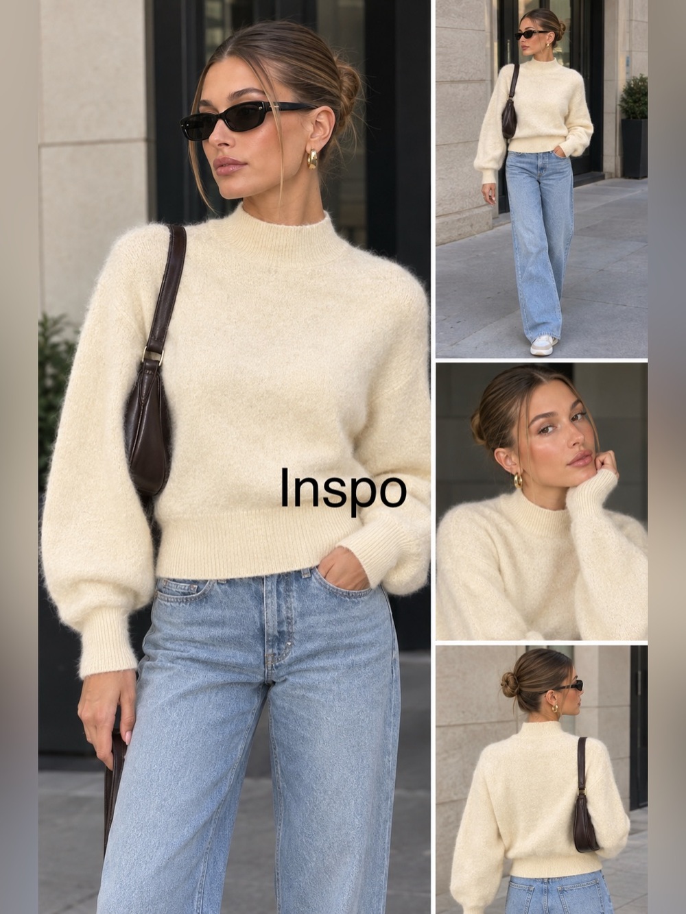 Wool & cashmere Babaton Cream Mock Neck Pullover Sweater